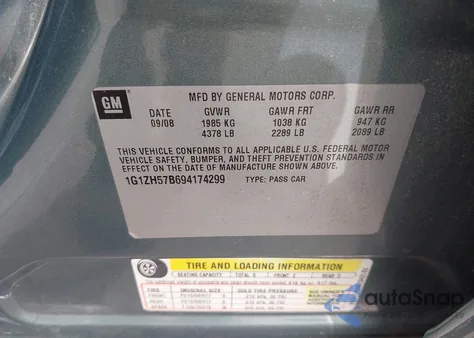 2009 Chevrolet Malibu Lt из США, поврежденный, VIN 1G1ZH57B694174299